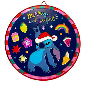 NWT Disney Metal Hanging Sign Christmas LILO & Stitch